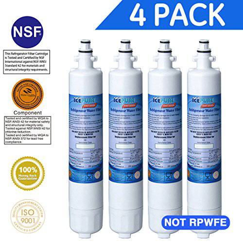 ICEPURE 프로 NSF 53& 42 Certified RPWF 냉장고 용수필터, 물 필터, 정수 필터, 호환가능한 with GE RPWF, 고급 [4 Pack]