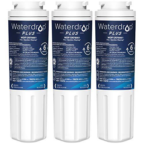 WaterPlus UKF8001 냉장고 용수필터, 물 필터, 정수 필터, 호환가능한 with Maytag UKF8001AXX-750, UKF8001AXX-200, 월풀 4396395, 469006, 필터 4, PUR, 정화 II, EDR4RXD1, NSF401& 53& 42, 3 Pack
