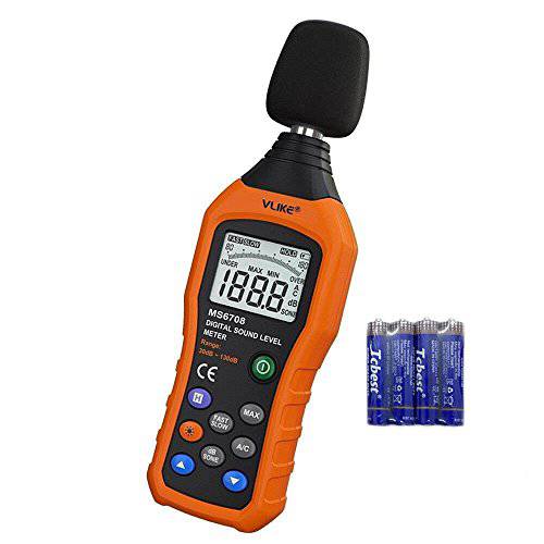 VLIKE LCD 디지털 오디오 소음 Meter 사운드 레벨 Meter Noise 레벨 Meter 사운드 모니터 dB Meter Noise Measurement 계량 30 dB to 130 dB MAX Data 고정 기능 A/ C 모드