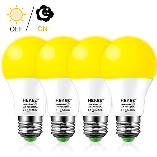 취침모드, 기상 모드 라이트 Bulbs A19 8W 720 Lumens, 노란색 LED Orange-Yellow 센서 Bulb, 60 Watt Equivalent, Outdoor, 세큐리티 Bulb(Auto On/ Off), E26 스크류 Base(4 Pack)
