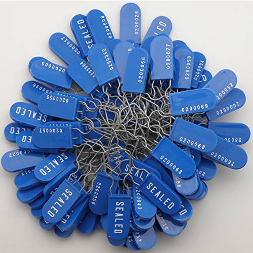 100 Plastic 와이어 맹꽁이자물쇠,통자물쇠,자물쇠 세큐리티 유지 Sequentially Numbered Blue