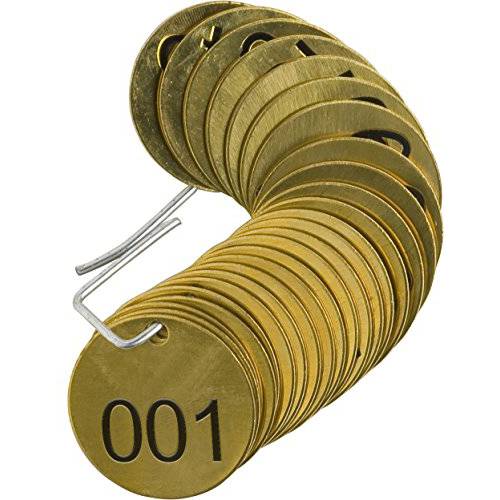 Brady 23200 1-1/ 2 Diameter, B-907 Brass, Brass Color, 넘버 Sequence 001-025 라운드 Stamped Brass 밸브 Tags, 탑 Line Legend (Blank) (Pack Of 25)