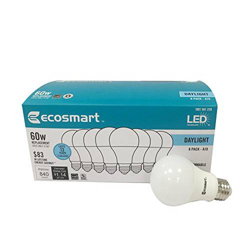 Ecosmart LED A19 전구, 60w 호환 (A19 Daylight)