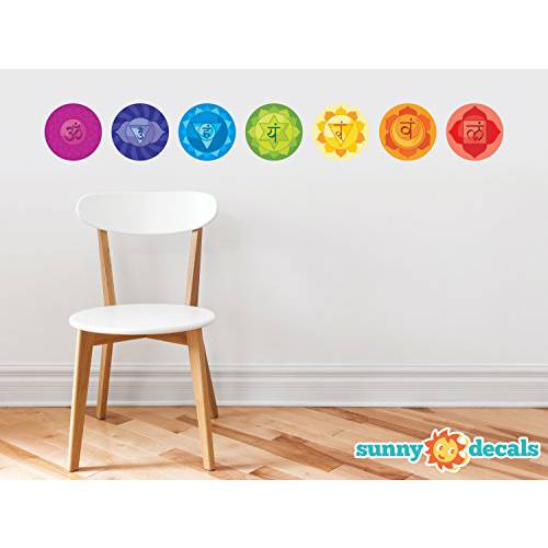 Sunny Decals 차크라 Energy Centers 벽면 데칼 - 세트 of 7 탈부착가능 천 벽면 스티커 for Yoga or Mediation