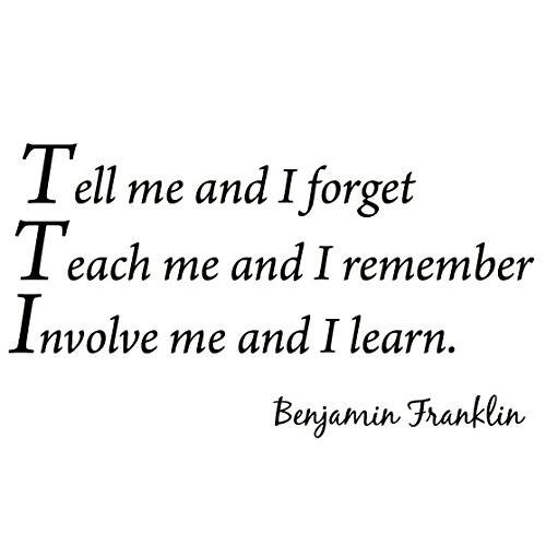Tell Me and I FORGET, 가르치다 Me and I Remember, Involve Me and I Learn, 베냐민 프랭클린 비닐 벽면 아트 홈 장식,데코 인용문 벽면 데칼,도안
