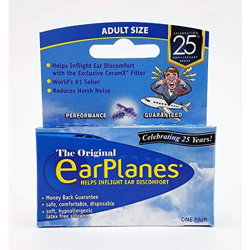 Original,오리지날 Adult EarPlanes by Cirrus Healthcare 귀마개,소음방지귀마개 비행기 여행용 이어 프로텍트 Bonus 팩 (1 Pair)