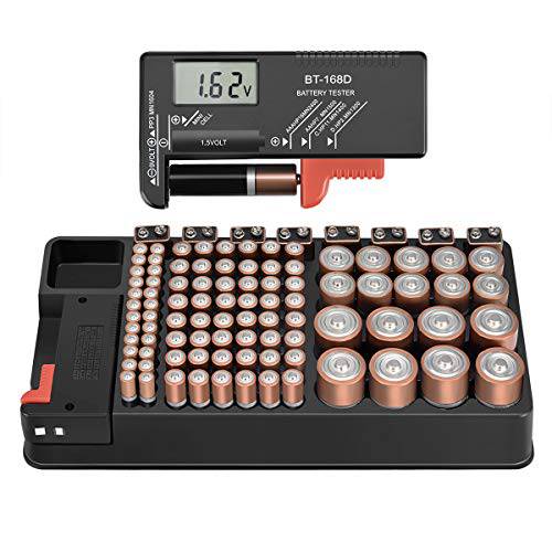 The 배터리 보관함 오거나이져 케이스 and 배터리 Tester, 꽂이,보관 110 Batteries 다양한 Sizes for AAA, AA, 9V, C, D and 버튼 배터리