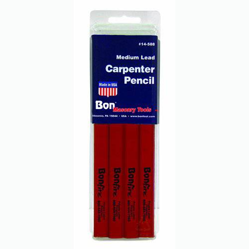 Bon 14-589 7-Inch Carpenter Pencil, Black 하드 납,불순물 with 레드 Casing, 12-Pack