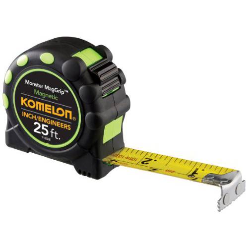 Komelon 7125IE 25’ x 1 마그네틱, 자석 MagGrip 프로 테이프 치수,측정 with Inch/ Engineer Scale, Yellow/ Black