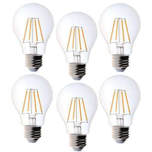 Bioluz led빈티지 40 Watt 전구, 에디슨 Style Filament LED, 디머블, 밝기 조절 가능 A19, Uses 4.5 Watts, Warm 화이트 (2700K) 투명 Pendent 전구 UL Listed (Pack of 6)