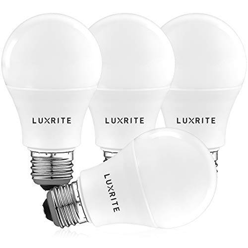 Luxrite A19 LED 전구 60W Equivalent, 2700K 소프트 화이트 Dimmable, 800 Lumens, 스탠다드 LED 전구 9W, E26 Base, Energy Star, Enclosed 고정, 고정가능 Rated, 최고 for 스탠드,등,조명 and 홈 라이트닝 (4 Pack)