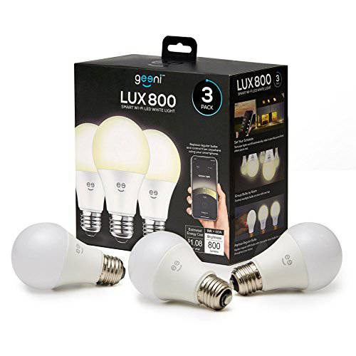 Geeni LUX 800 디머블, 밝기 조절 가능 A19 화이트 LED 스마트 홈 라이트 Bulbs, Works with Alexa and 구글 Assistant, 무 허브 Required, 필요 2.4GHz 와이파이 (3 Pack)
