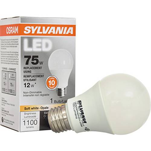 SYLVANIA 79291 75W 호환 Contractor Series A19 소프트 Non-Dimmable LED Lamp, 미디엄 Base, 2700K CCT, White, 1-Pack