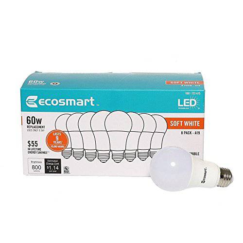 EcoSmart 9.5 Watt (60W Equivalent) 소프트 화이트 A19 Non-Dimmable LED 전구 1 박스 (8 Bulbs Total)