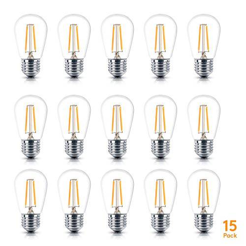 Brightech  분위기 프로 LED S14 Energy Efficient 1 와트 구근 - 1 와트  사용 to 교체용 High-Heat, High-Cost 백열등 구근s in 아웃도어 끈,스트립,선 조명, 라이트  Edison-Inspired Exposed Filaments - 15 Pack