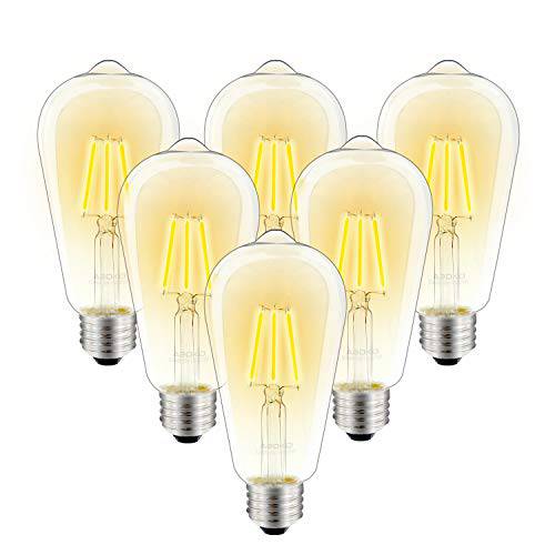 LED 밝기조절가능 빈티지 에디슨 Led Bulbs 6W 앤틱 Style 에디슨 라이트 Bulbs, 2700K 웜톤 화이트 (클리어 글래스), Squarrel 케이지 Filament 빈티지 라이트 전구, ST64, E26 바닥 (2700K-6W-6PCS)