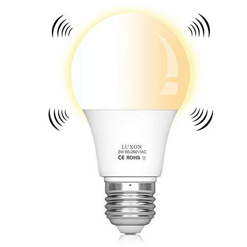 LUXON ZH Electrinic Co, Ltd Light-201 5W A19 레이더 탐지기 취침모드, 기상 모드 50W 호환 스마트 Led 램프 라이트닝 실내 아웃도어 모션센서, 움직임 감지 전구 오토 on/ 오프 E26 바닥 소프트 화이트 2700K