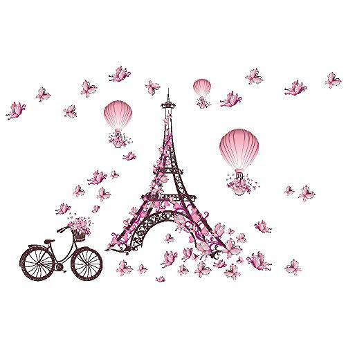 Home Find ( 핑크 39 인치 x 26 인치) 파리 Eiffel 디자인 자전거 나비 벽면 스티커 웨딩 방 생활 방 침실 Girls 방 벽면 데칼,도안 탈부착가능 셀프 비닐접착제 Murals 홈 장식,데코