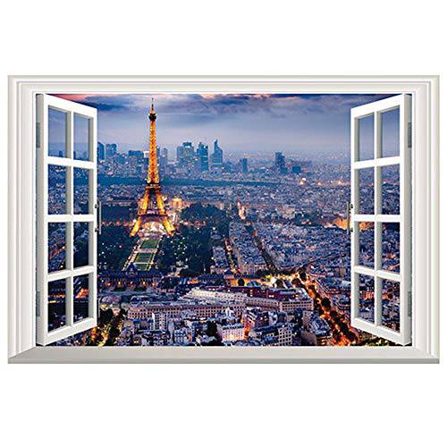 BooDecal Eiffel 타워 in Paris 로맨틱 풍경 3D 페이크 윈도우 장식용 데칼,도안 인테리어 Room 벽면 스티커 for 침실 생활 Room Playroom 데칼,도안 24 inches x 16 inches