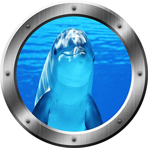 Porpoise 벽면 데칼 Dolphin Porthole 3D 벽면 스티커 벗기고 and 스틱 장식,데코 VWAQ -SP29 (14 직경)