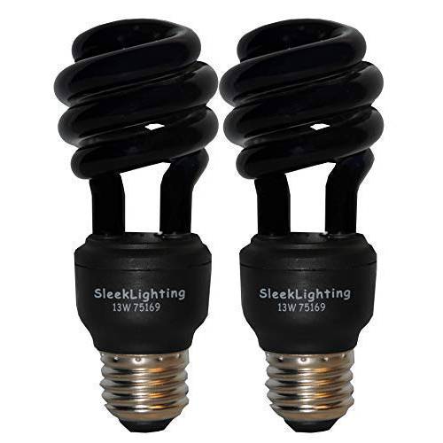 SleekLighting 13 와트 나선, 스파이럴 CFL 블랙 florescent 라이트 전구 디스코 파티, 블랙라이트 lightbulb, 글로우 야광, 미디엄 베이스.- UL 승인- (팩 of 2)