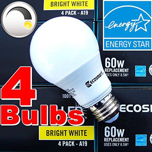 EcoSmart 60W 호환 브라이트 화이트 A19 Energy 별+  디머블, 밝기 조절 가능 LED 전구 (4-Pack)