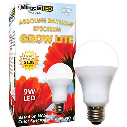 미라클 LED Absolute 일광 스펙트럼 Grow 라이트 - 대체 up to 100W - 풀 스펙트럼 Hydroponic LED 식물 Growing 라이트 전구 Greenhouse, 가든, and 실내 (605088)