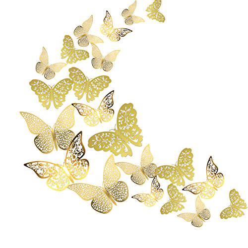 ADLKGG 버터플라이 벽면 데칼,도안 스티커 장식,데코ations, 3D Gold Hollow-Out 36 PCS Butterflies 아트 장식,데코 용 파티&  집