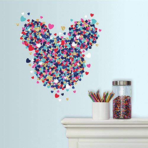 RoomMates Minnie 마우스 Heart Confetti 필 And 스틱 Giant 벽면 데칼,도안 With 글리터, 빤짝이