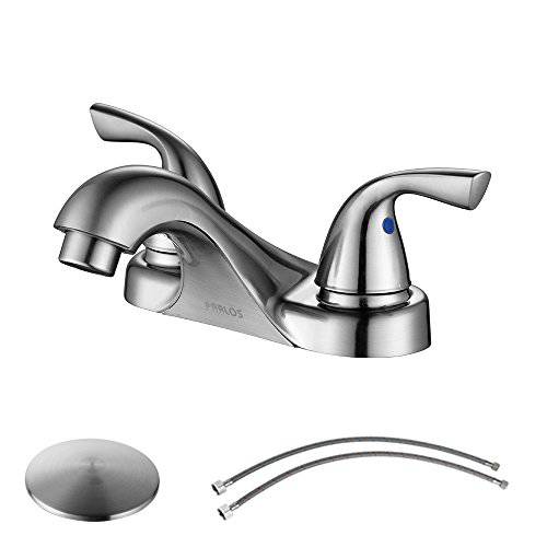 PARLOS Two-Handle 화장실 싱크대 Faucet with 배수구,배출구 조립품 and 서플라이 Hose, Lead-free cUPC, Brushed Nickel, 13622