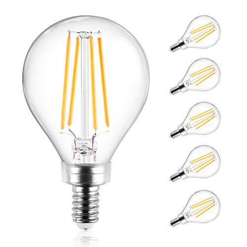 Ascher E12 Candelabra LED 라이트 Bulbs60 Watt Equivalent, 550 Lumens, Warm 화이트 2700K, 장식용 G45 LED 지구본 Bulbs, Filament 클리어 Glass, Non-Dimmable, Pack of 5