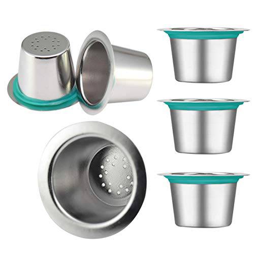 FineInno 6 Packs 리유저블,재사용 커피 팟 리필가능 커피 스테인레스 Steel Seal 캡슐 커피 필터 Include 6 포일 Lids