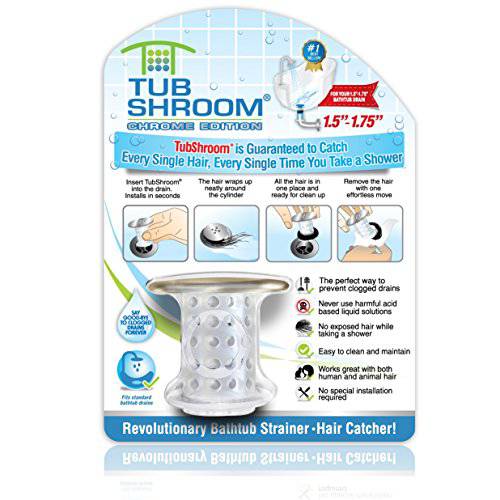TubShroom Chrome Edition Revolutionary 욕조 배수구 망,청소 머리카락 거름망 거름망,스트레이너,여과,필터,배출구 트랩