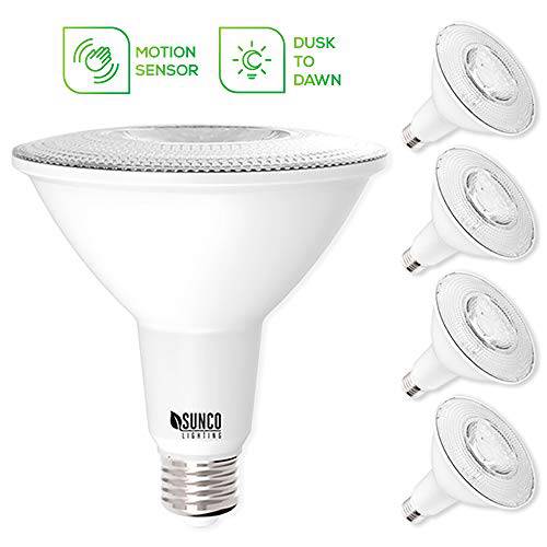 Sunco Lighting 4 팩 PAR38 LED Bulb, Dusk-to-Dawn+  레이더 모션, 13W=100W, 5000K Daylight, 1050 LM, Indoor/ Outdoor, Photocell+  모션센서, 움직임 감지, 세큐리티 홍수 조명, 라이트 - UL