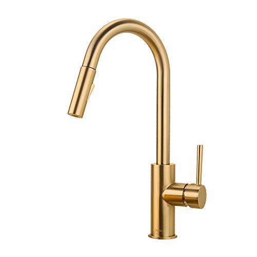 Gold 부엌, 주방 Faucet with 풀 다운 Sprayer, 부엌, 주방 Faucet 싱크대 Faucet with 풀 Out Sprayer, Single Hole and 3 Hole Deck Mount, Single 본체 Copper 부엌, 주방 Faucets, 샴페인  Bronze, FORIOUS
