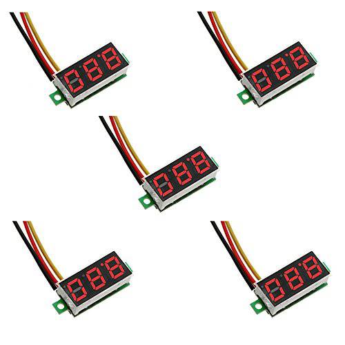 ZkeeShop 5Pcs 미니 디지털 전압계 미니 0.28 inch Three-Wire DC 0-100V 전압,볼트 Gauge 테스터,tester LED 디스플레이 Reverse 프로텍트 기능 (Red)