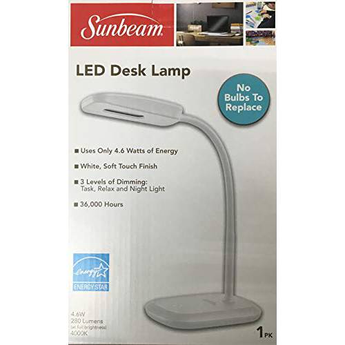 New SUNBEAM 플렉시블 넥 LED 데스크 램프 조절가능 라이트 Energy 스타 (White)