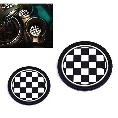 VCiiC (2 73mm 블랙/ 화이트 Checkered Checkerboard 패턴 소프트 실리콘 컵홀더 코스터 미니 쿠퍼 R55 R56 R57 R58 R59 전면 컵홀더S