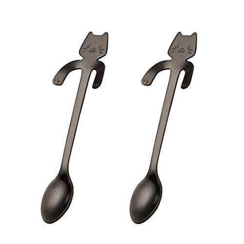 BingGoGo Cute Cat, 커피 Spoon, 티,차 spoon, 스테인레스 Steel, 2 PCS (Black)