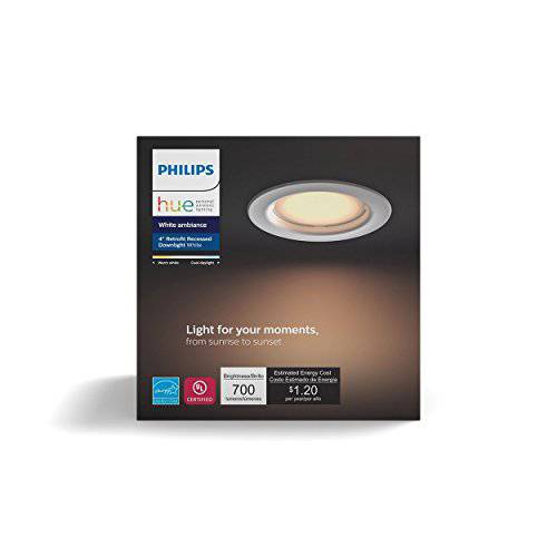 Philips Hue 화이트 은은한 디머블, 밝기 조절 가능 LED 스마트 Retrofit Recessed Downlight (4-Inch 호환가능한 with 아마존 Alexa Apple 홈킷 and 구글 Assistant)