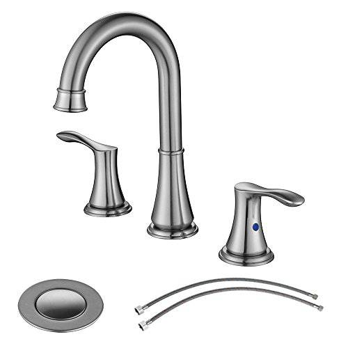 PARLOS Widespread 이중 손잡이 Bathroom Faucet with 메탈 팝 Up 배수구,배출구 and cUPC Faucet 서플라이 Lines, Brushed Nickel, Demeter 13651