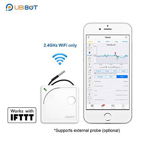 Ubibot WS1 와이파이 온도 Sensor, 무선 조리온도계 Hygrometer, 습도 Monitor, 원격 Data Logger with Free 어플 Alerts, IFTTT Thermometer, 안드로이드 and iOS App(2.4GHz 와이파이 only, no 허브 required)