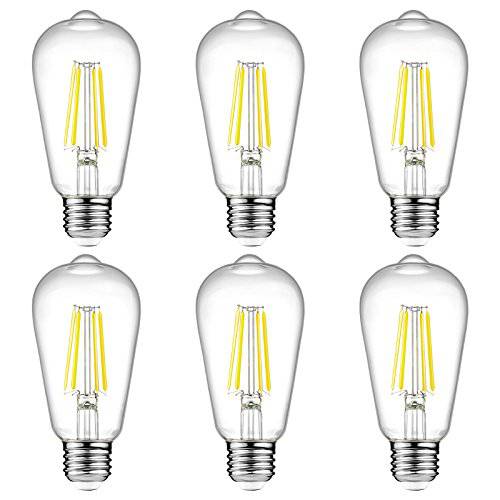 Ascher 빈티지 LED 에디슨 Bulbs, 6W, 호환 60W, 하이 밝기 Daylight 화이트 4000K, ST58 앤틱 LED Filament Bulbs, E26 미디엄 Base, Non Dimmable, 클리어 Glass, 팩 of 6