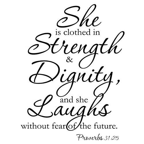She is Clothed in 강화& Dignity, and she Laughs Without Fear of The 퓨처. Proverbs 31:25 홈 비닐 벽면 데칼,도안 문구,인용구 문구 단어 아트 장식,데코 각인 비닐 벽면 아트