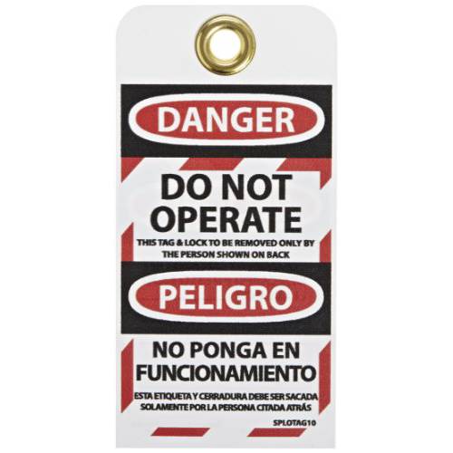 NMC SPLOTAG10 영어/ 스페인의 Lockout 태그, 위험 DO NOT Operate. . ., 3 폭 x 6 높이, Unrippable 비닐, 블랙/ 레드 on 화이트 (팩 of 10)