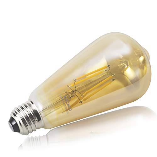 LED 디머블, 밝기 조절 가능 빈티지 에디슨 전구 4W 앤틱 LED Bulbs, 2300K Warm 화이트 (Amber Glass), Squarrel 케이지 Filament, ST64, E26 Base (4W- 1 Pack)