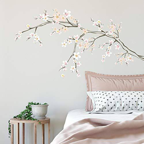 RoomMates  체리 Blossom Branch 벗기고 And 스틱 거대한 3D 장식, 핑크, 화이트, 복숭아