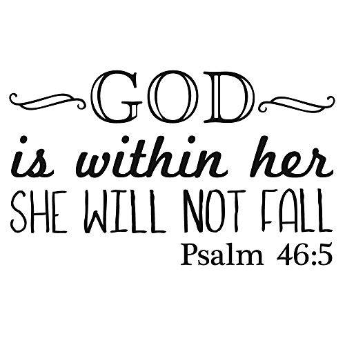 God is Within Her SHE Will NOT 폴 Psalm 46:5 비닐 벽면 데칼,도안 Christian 성경 구절 문구,인용구 벽면 문구 종교적인 홈 장식,데코 스티커