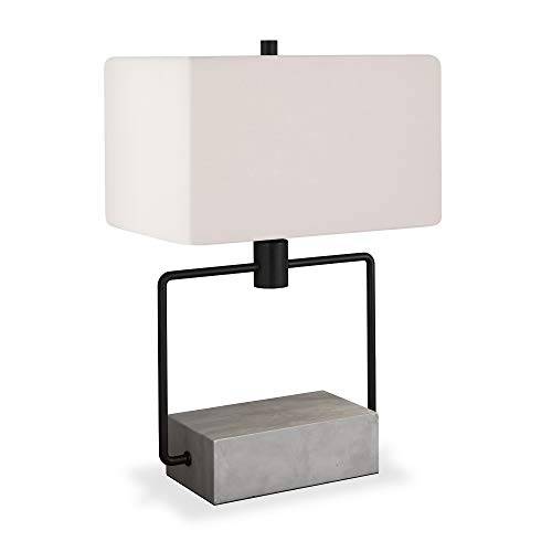 Henn&Hart TL0086 Contemporary 모던 Bedside 테이블 Concete and Blackened Bronze with 화이트 Linen 천 쉐이드 for Nightstand, Bedroom, 생활 Room, 사무실,오피스 Lamp, 원 Size, 그레이