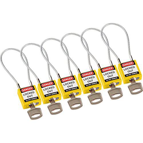 Brady 146129 컴팩트 케이블 자물쇠, 5-Pin 실린더, 4.2 걸쇠 클리어런스, 키,열쇠 한쌍, 1.31 높이, 1.25 와이드, 0.56 Length, Yellow